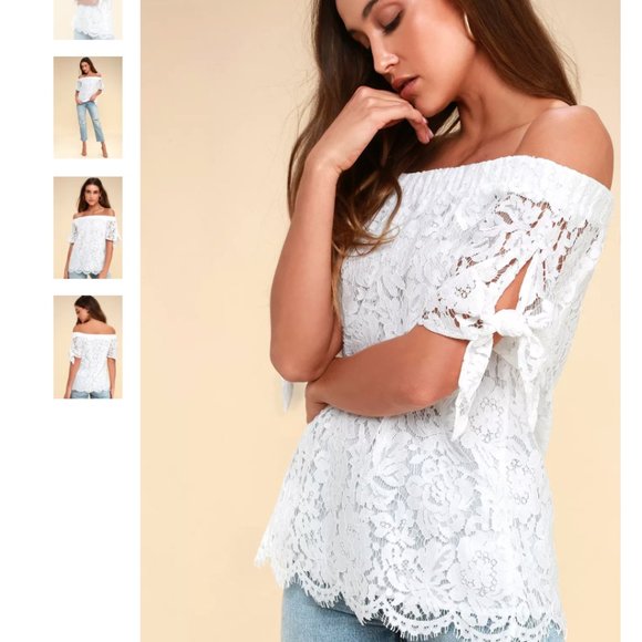 Lulus Tops - Lulu's Ethereal View Ivory Lace Off Shoulder Top